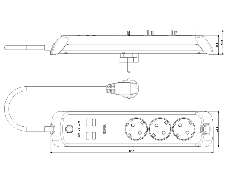 Multi-outlet16A 3DE+4USB+swit.+Wi-Fi+S31 - Image 2