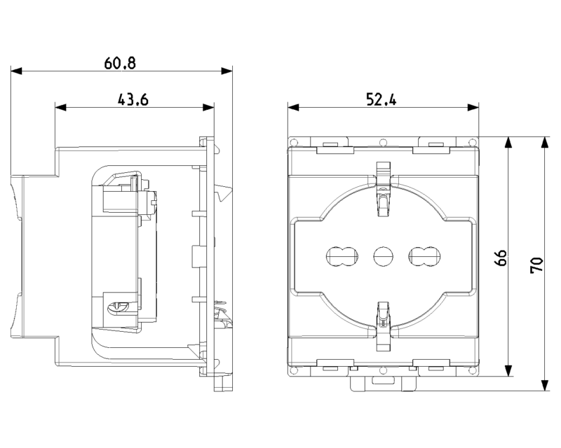 2P+E 16A universal outlet for DIN rail - Image 2