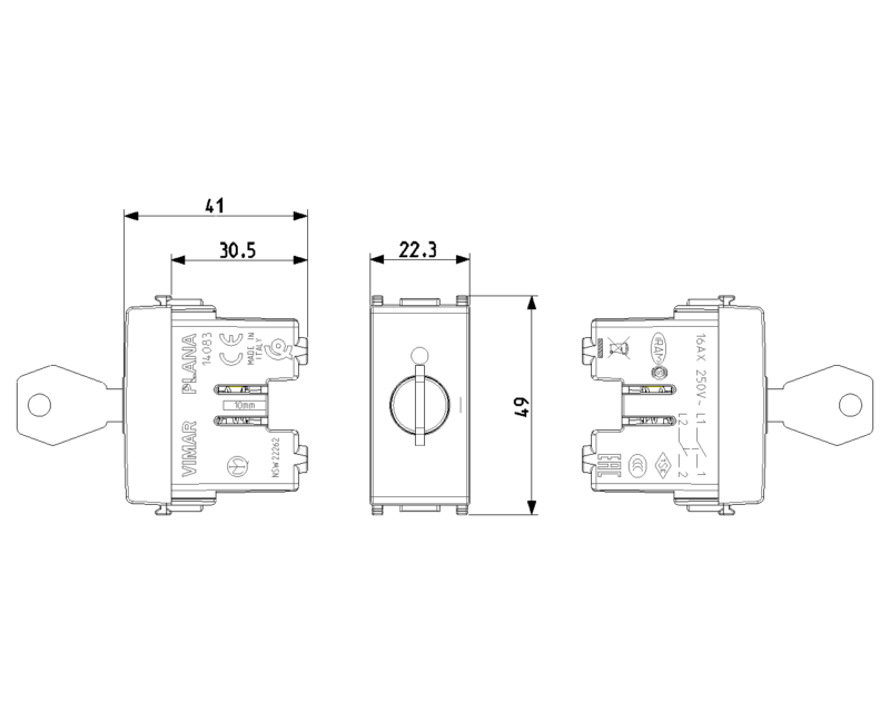 2P 16AX 1-way switch +key white - Image 2