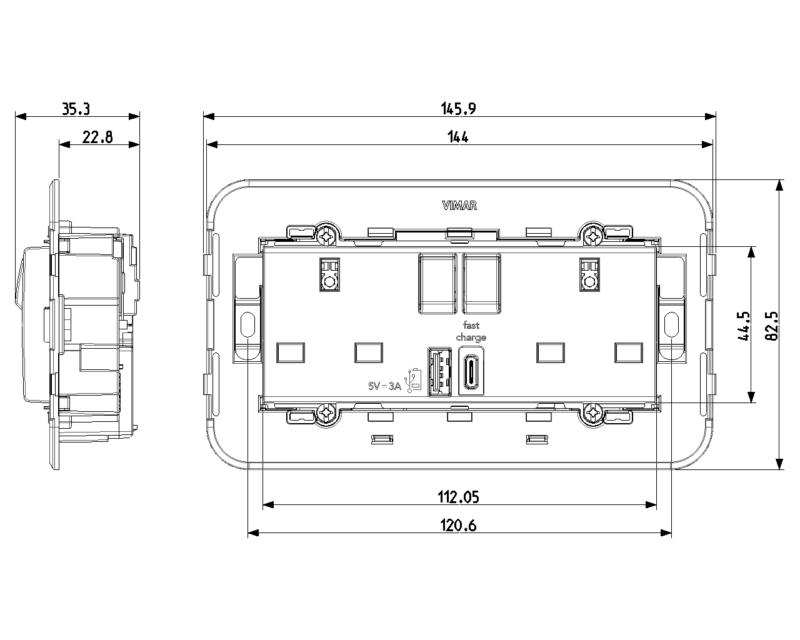 2x2P+E13ABS socket+red sw.+A/C USB white - Image 2