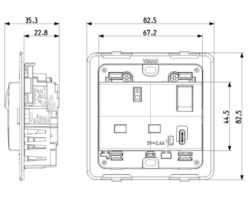 2P+E13ABS socket+red switch +C-USB grey - Image 2