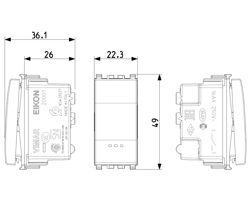 1P 16AX 1-way switch grey - Image 2