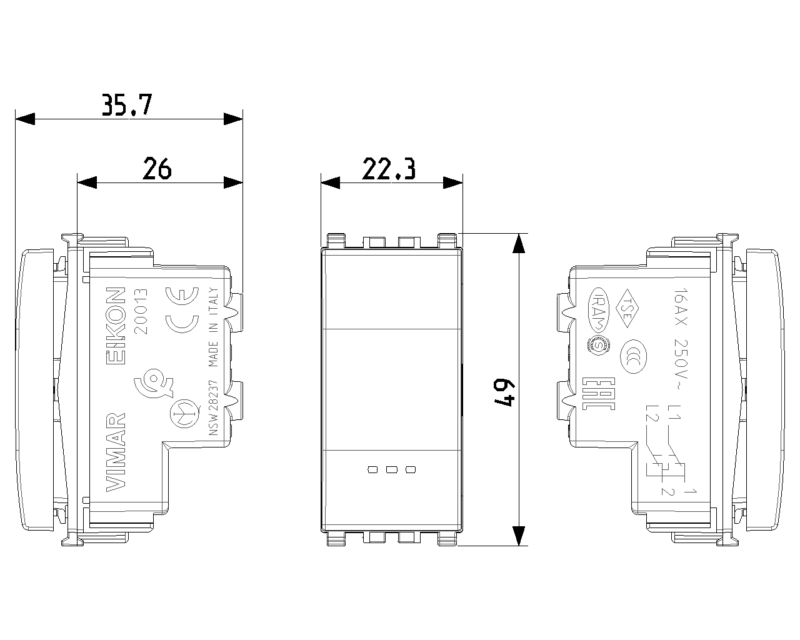 1P 16AX reversing switch grey - Image 2