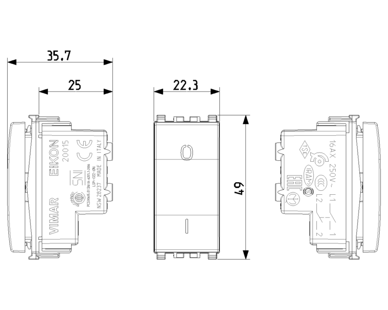 2P 16AX 1-way switch grey - Image 2