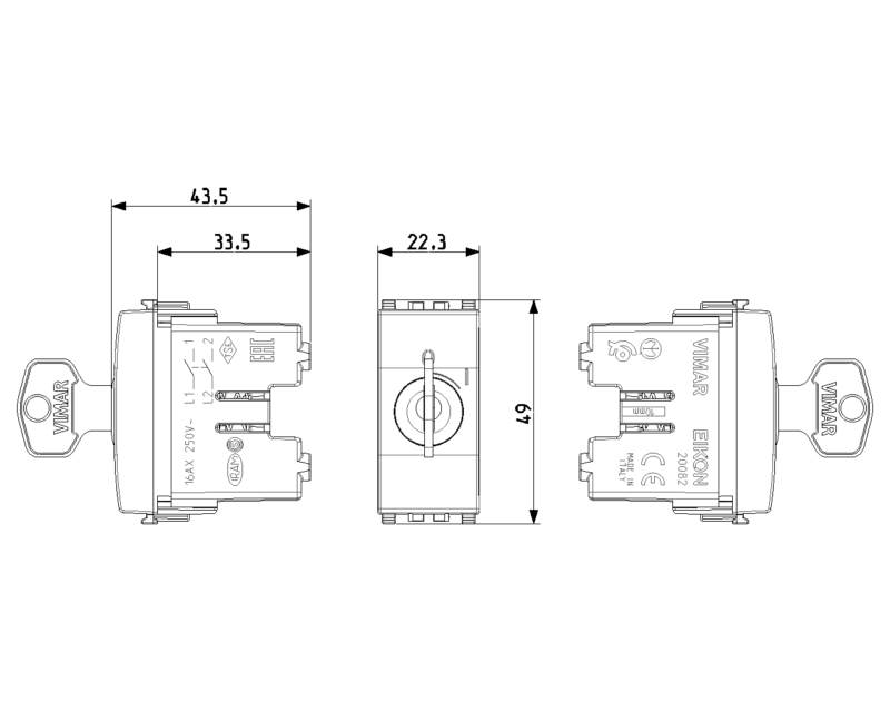 2P 16AX 1-way-switch +key in OFF grey - Image 2