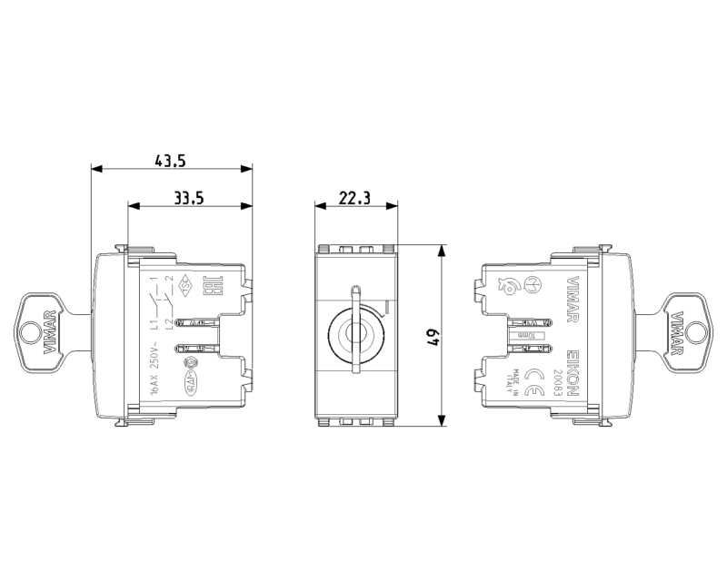 2P 16AX 1-way switch +key grey - Image 2