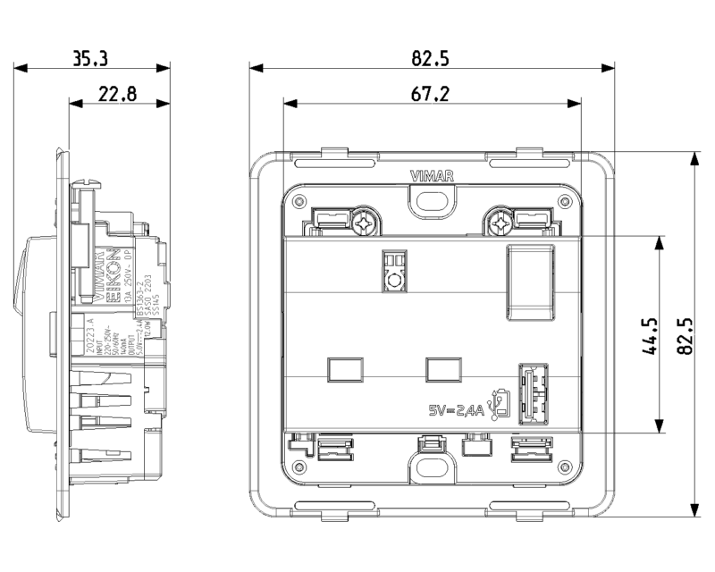 2P+E13ABS socket+switch +A-USB grey - Image 2