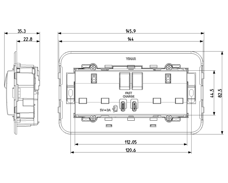 2 2P+E13ABS socket+switch+C/C-USB grey - Image 2