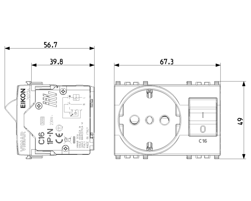 2P+E 16A P30 outlet+C16 CB grey - Image 2