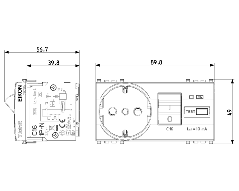 2P+E 16A P30 outlet+C16 RCBO grey - Image 2