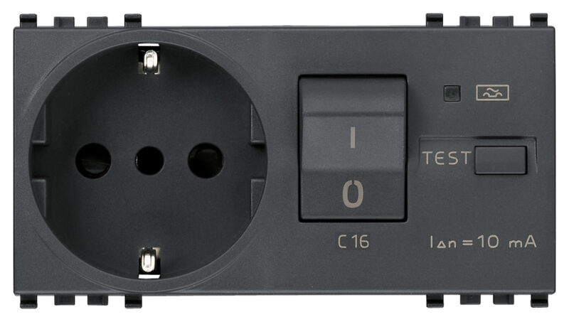 2P+E 16A P30 outlet+C16 RCBO grey