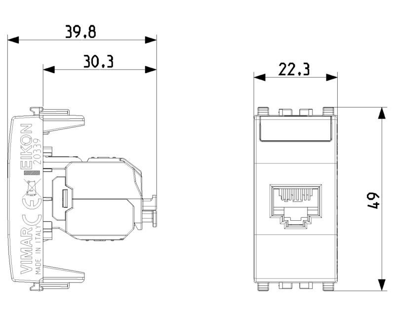 RJ45 Cat6 Netsafe UTP outlet grey - Image 2