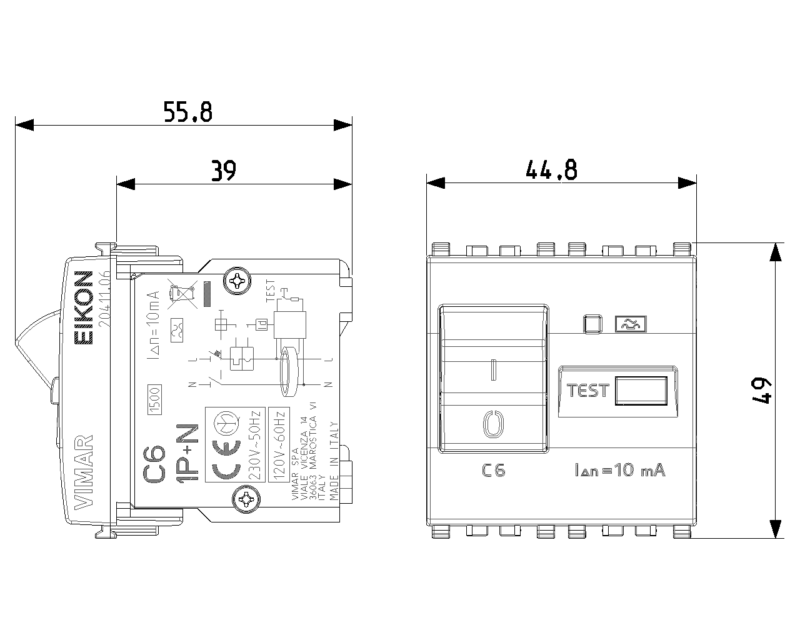 1P+N C6 10mA RCBO grey - Image 2