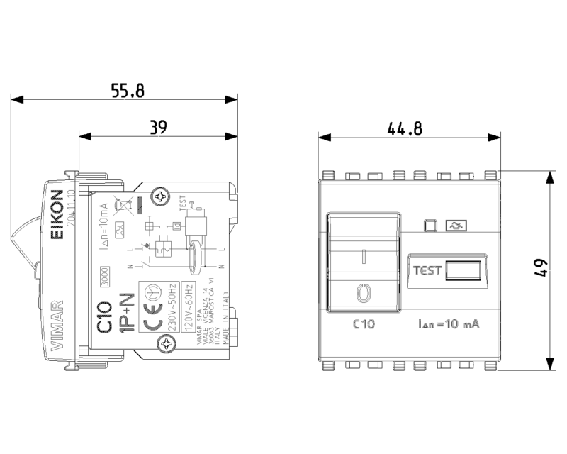 1P+N C10 10mA RCBO grey - Image 2