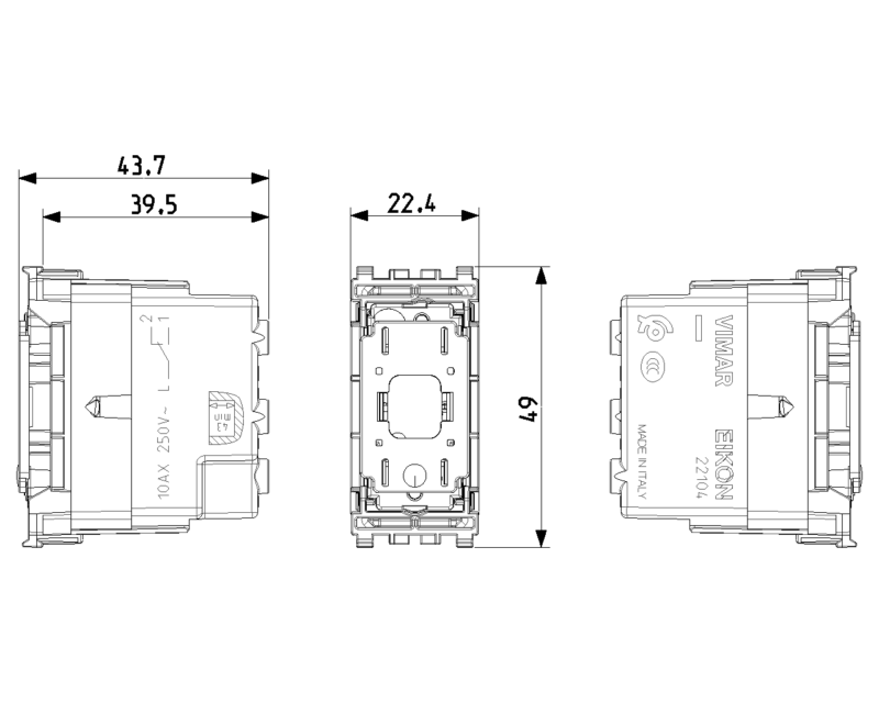 Axial 1P 10AX 2-way switch mechan.Flat - Image 2