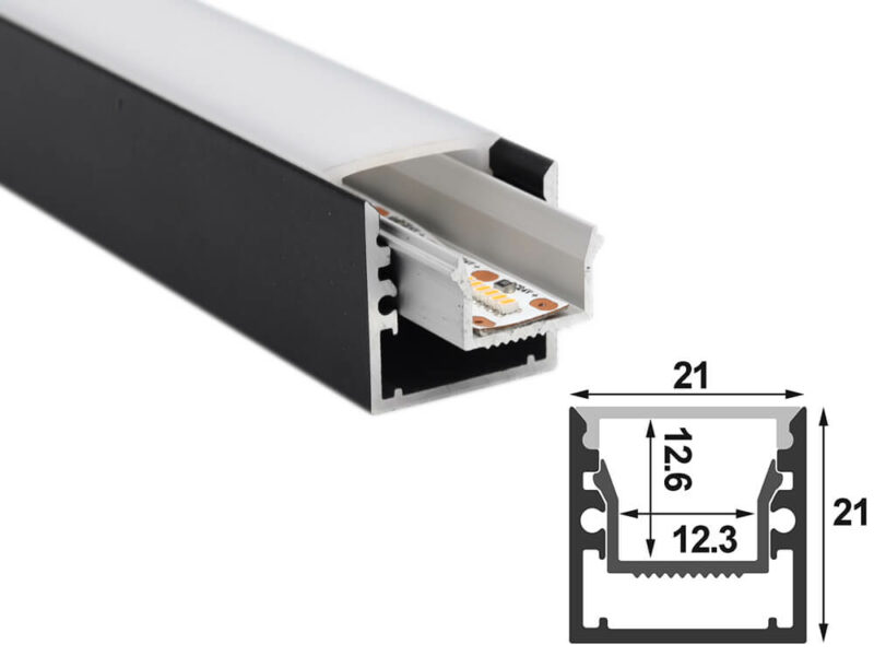 Surface mount led profile 21*21mm, silver oxide, opal diffuser