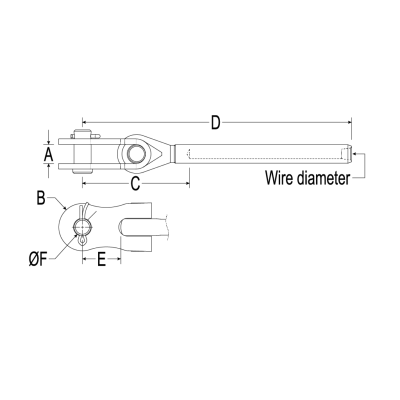 Toggle Swage Terminal for 3mm Metric Wire, 6.4mm Pin - Image 2