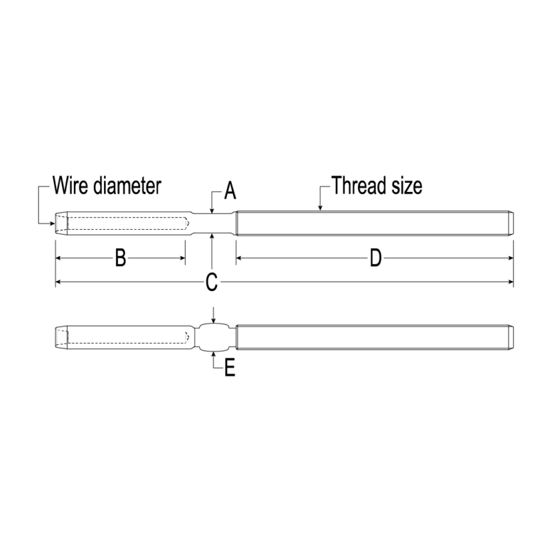 Threaded Swage Terminal for 4mm Metric Wire, 5/16" Thread - Image 2